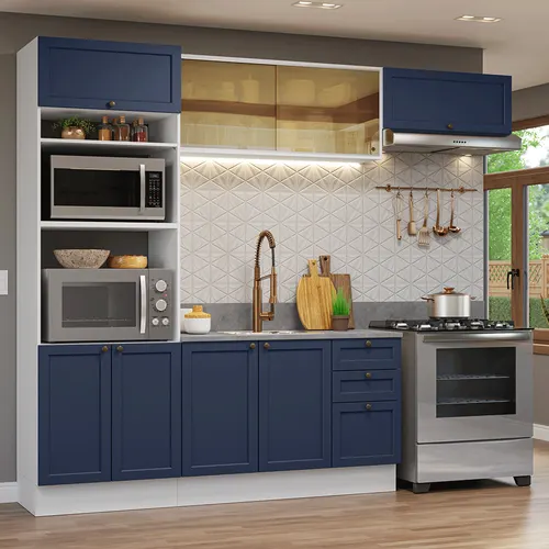 Armário de Cozinha Completa 270 cm Branco/Azul Vik Madesa 04