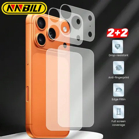NNBILI, conjunto de 2 películas para lente com efeito fosco + película traseira de PET com efeito fosco para iPhone 18 Pro Max, acessórios para telemóvel, design minimalista.