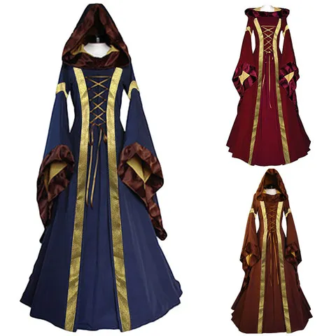 ZOETOPKID Vestido feminino de estilo vitoriano medieval retrô, com mangas largas e decote em sino, ideal para festas a fantasia, Halloween e carnaval, um traje deslumbrante.