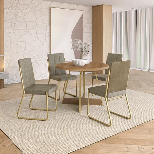 Conjunto Sala de Jantar 4 Cadeiras Melissa Carraro Carvalho Dourado