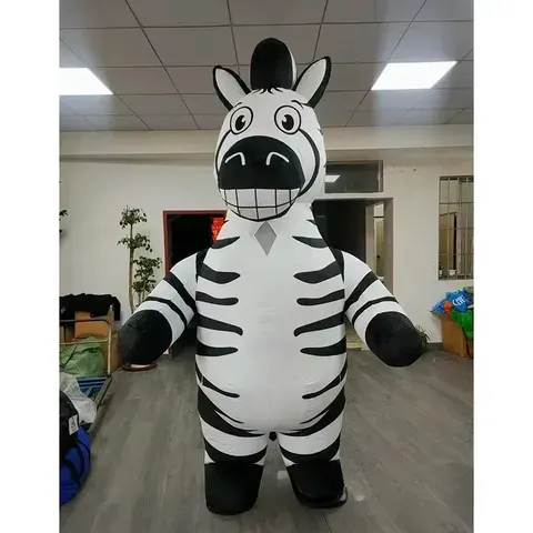 Fantasia de Mascote de Zebra Inflável para Adultos, Traje de Pelúcia de Corpo Inteiro, Personagem de Desenho Animado para Cosplay em Festas, Desfiles e Eventos