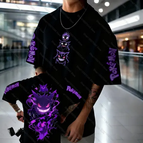 Pokémon animação derivados gengar impressão camiseta masculina e feminina verão oversize solto algodão rua tendência marca topo