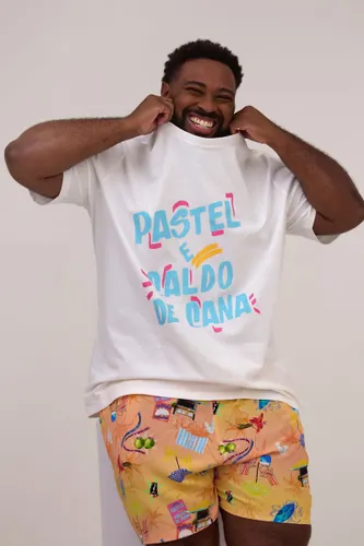 Camiseta Gola Careca Off White Estampa Pastel e Caldo de Cana