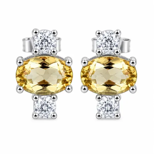Brinco Oval 6 mm com Zircônia Citrino e 4 Zircônias em Prata 925