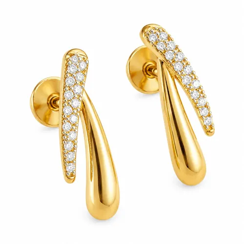 Brinco Pavê 2 cm com 28 Diamantes em Ouro 18K