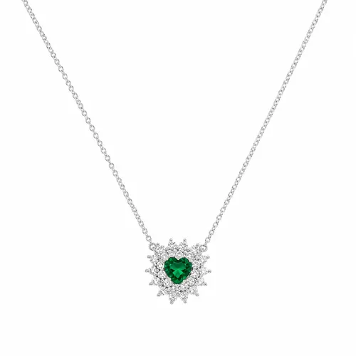Colar Coração Esmaltado 45 cm Cravejado com Zircônias em Prata