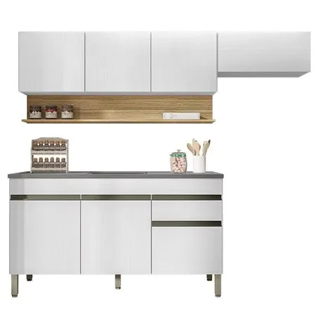 Armário de Cozinha 4 Peças Balcão com Pia 150cm Lina18 Z06 Supremo/Freijó - Mpozenato