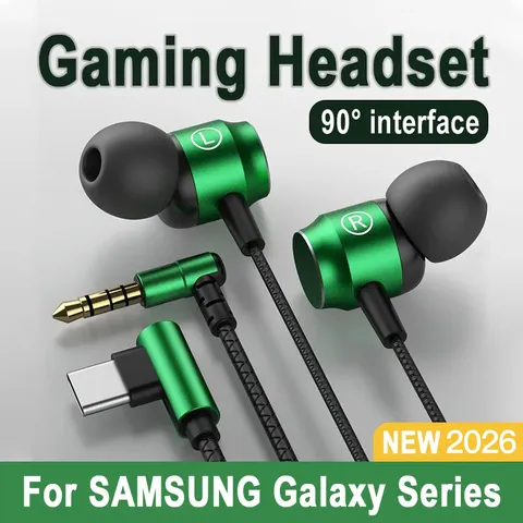 Para Samsung 90 °   Fone de Ouvido Gamer Jack com Fio, Som Surround HiFi com Microfone, Tipo C e 3.5mm, Fones de Música para Galaxy S25 24 iPhone 17