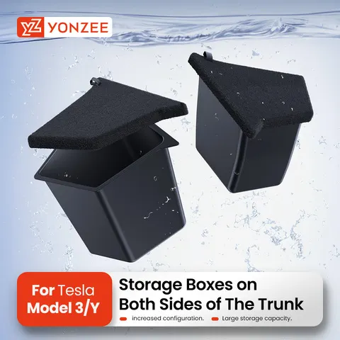 YZ para Tesla Model Y Juniper 21-2026 Caixa Organizadora Lateral do Porta-Malas com Tampa Oca, Tapete Flocado e Divisória para Organização e Arrumação