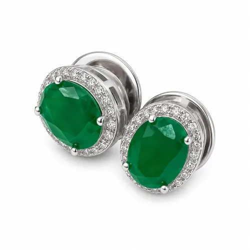 Brinco Oval 7 mm com Zircônia Esmeralda Zircônias Fusão Ródio em Prata 925