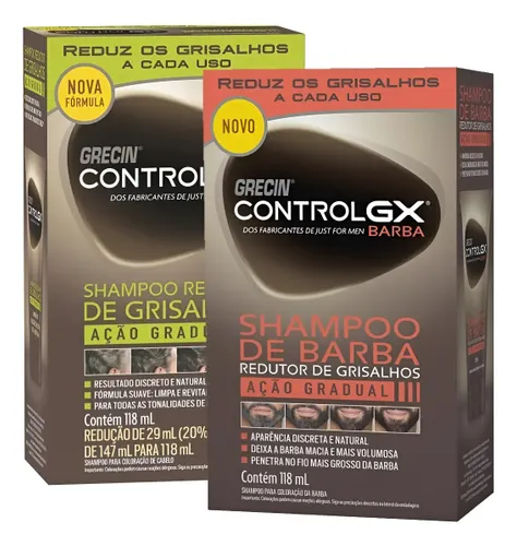 Kit Shampoo Grecin Control GX Cabelo e Barba Redutor de Grisalhos 118ml