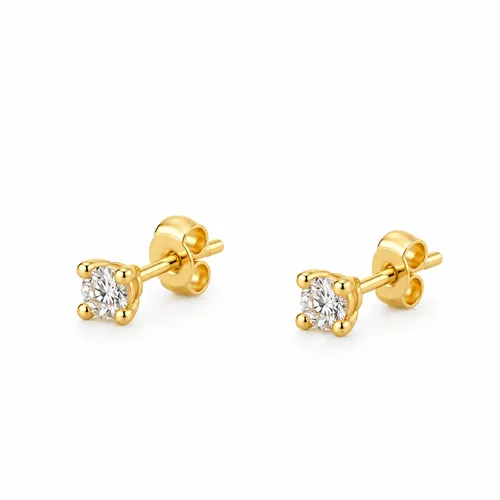 Brinco Solitário com 2 Diamantes de 10 Pontos e 4 Garras em Ouro 18K
