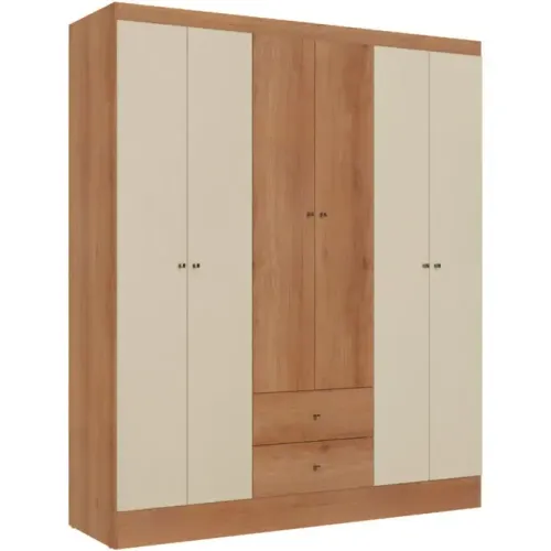 Guarda Roupa / Roupeiro THB 5737 Astro 6 Portas 2 Gavetas 182x153x47cm Almendra/off