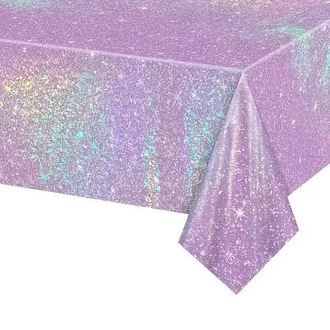 Toalha de Mesa Descartável Iridescente Roxa 1/3 Peças, Toalha de Mesa Arco-Íris Laser para Decoração de Aniversário, Suprimentos para Festas de Casamento e Chá de Panela
