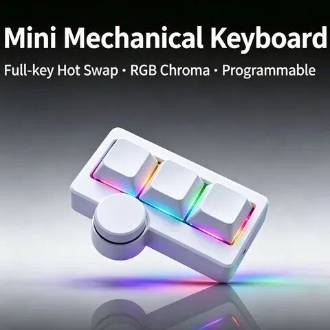 Teclado Mini Gamer RGB com Fio, Hot-Swappable, USB, Portátil, Multi-Combinação/Multi-Mídia, Teclado Personalizável para Escritório/Jogos