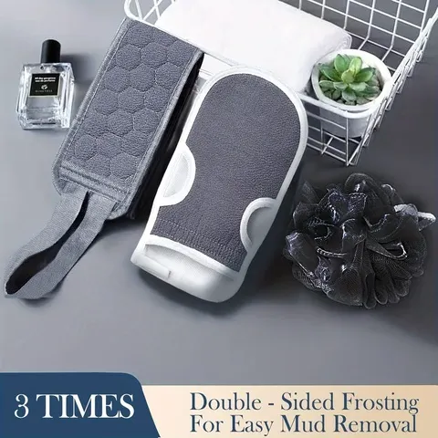 Conjunto de 3 Esfoliantes Corporais com Esfoliador de Costas, Luva de Banho e Esponja Loofah para Limpeza Profunda da Pele e Cuidados Corporais Revitalizantes