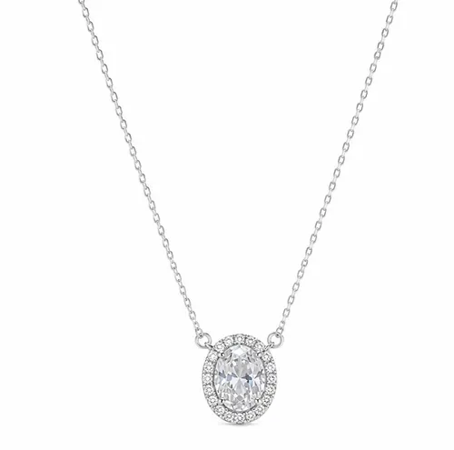 Colar 45 cm Oval Cravejado com Zircônias em Prata