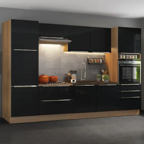 Armário de Cozinha Completa 320 x 60 cm Rustic/Preto Lux Madesa 03
