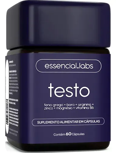 TESTO ESSENCIAL - Fórmula Exclusiva com Feno Grego + Boro + Arginina + ZMA + Vitamina B6 - 60 cápsulas - Precursor da Testosterona