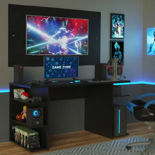 Mesa para Computador Gamer Madesa 9409 e Painel para TV até 58 Polegadas Preto