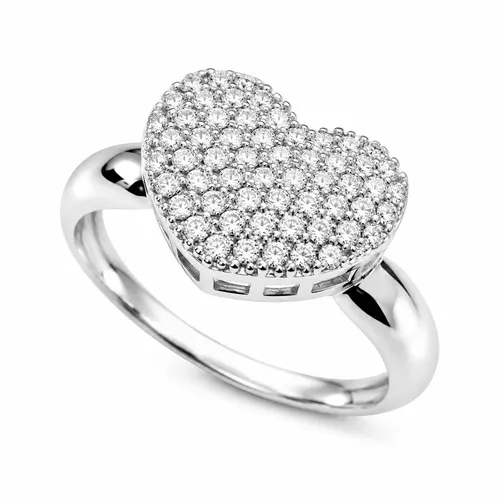Anel Coração com Zircônias em Ouro Branco 18K