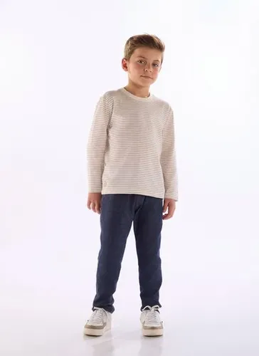 Camiseta infantil manga longa listrada Off White