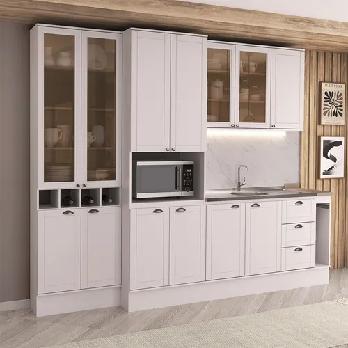 Armário de Cozinha Completa com Balcão Milla Simple Carraro Branco