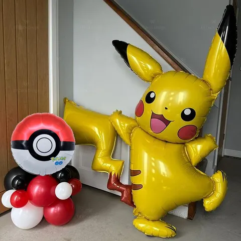 Conjunto de 20 Balões de Folha com Tema Pikachu em Vermelho e Preto, Balões de Látex para Decoração de Aniversário Infantil e Chá de Bebê