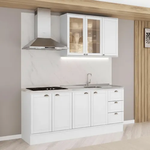 Armário de Cozinha Completa com Balcão Milla Patio Carraro Branco