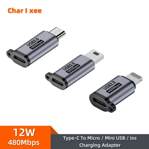 Adaptador USB C Tipo C Fêmea para Micro e Mini USB Macho, Conversor para iPhone 14 13 Xiaomi Samsung iOS, Adaptador de Carregador Macho
