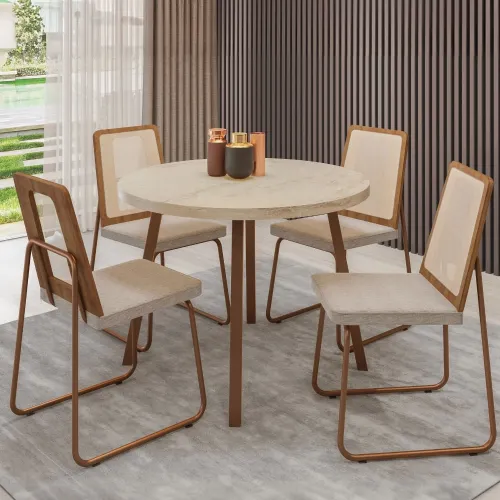 Conjunto Sala de Jantar 4 Cadeiras Varese Carraro Petra e Rosê