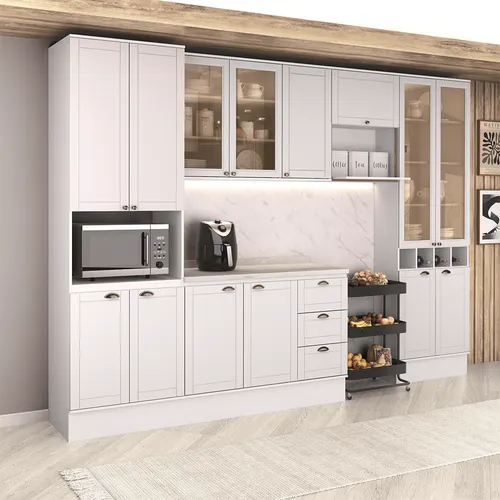 Armário de Cozinha Completa com Balcão Milla Living Carraro Branco