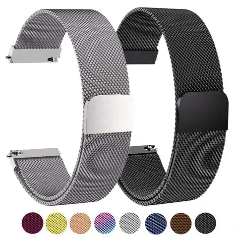Pulseira de aço inoxidável com fecho magnético, estilo milanesa, 18 mm/20 mm/22 mm, pulseira de substituição adequada para smartwatches.