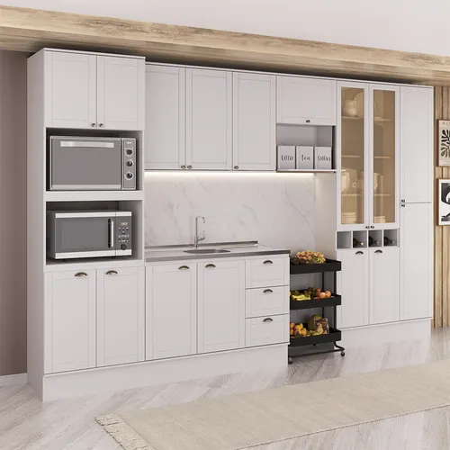Armário de Cozinha Completa com Balcão Milla Sunny Carraro Branco