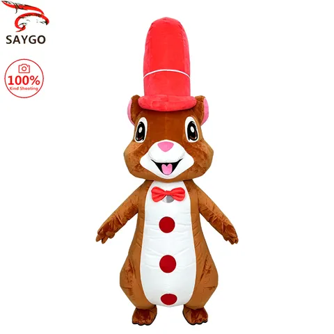 Fantasia Inflável de Esquilo com Chapéu Vermelho SAYGO, Mascote para Desfile, Personagem Adulto, Cosplay, Natal, Halloween, Festa, Evento, Conjunto de Pelúcia