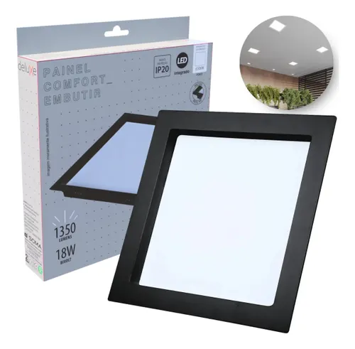 Painel Recuado Embutir 18w 6500k 20cm Preto 110v/220v Deluxe 110v/220v (bivolt) Branco Frio 6500k