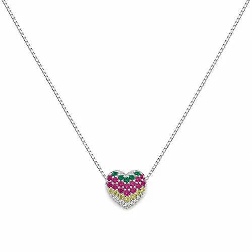 Colar Veneziana 45 cm com Pingente Coração de Zircônias Coloridas em Prata 925