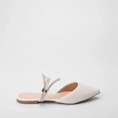 Sapatilha Slingback Feminina Gabriela Tira Strass Off White