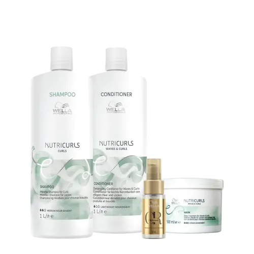 Kit Nutricurls Wella Professionals Shampoo 1L Condicionador 1L Máscara 500ml Óleo 30ml