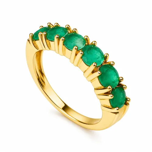 Anel Meia Aliança Cravejado com Zircônias Colombiana 4 mm em Prata com Banho de Ouro