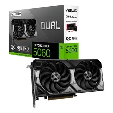 Placa de Vídeo ASUS DUAL RTX 5060 O8G NVIDIA GeForce, 8GB GDDR7, 2565MHz, 128 bits, OpenGL 4.6, DLSS 4, Ray Tracing - DUAL-RTX5060-O8G