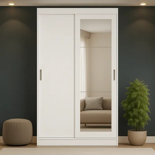 Guarda Roupa Casal 2 Portas 2 Gavetas Espelho Branco Carraro Nivus