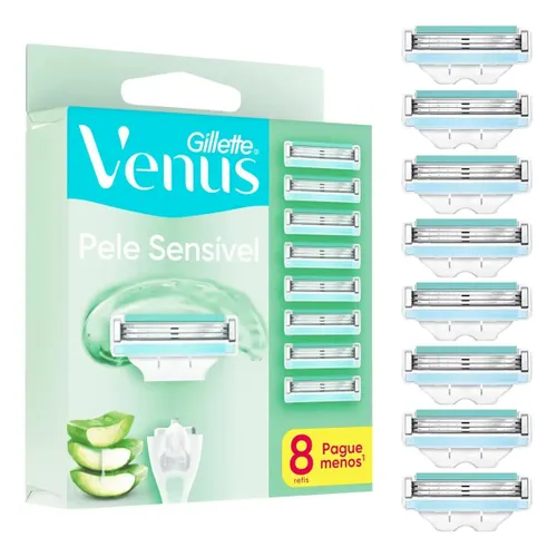 Carga para Aparelho de Depilar Gillette Venus Pele Sensível com Aloe Vera, 8 Unidades