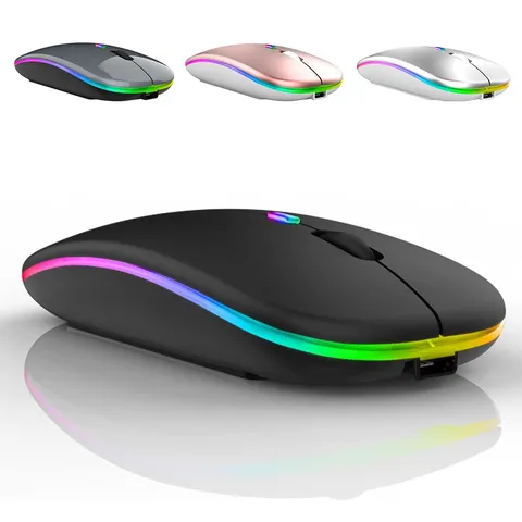 Led mouse sem fio usb recarregável bluetooth-compatível rgb mouse silencioso ergonômico com luz de fundo para computador portátil ipad