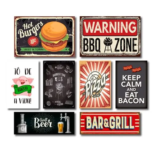 Kit Placas Decorativas Cozinha Churrasco Mdf- 8 Placas