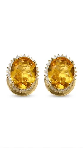 Brinco Oval 10 mm com Citrino em Prata de Lei Banhado a Ouro