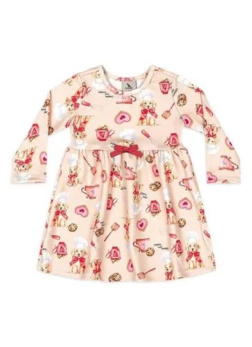 Vestido Bebê Menina em Suedine com Manga Longa Multicolor