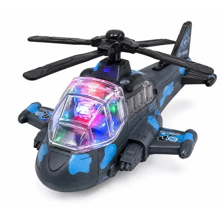 Helicóptero Militar Infantil Brinquedo Bate e Volta Anda Sozinho Desvia de Obstáculos com Luz e Som