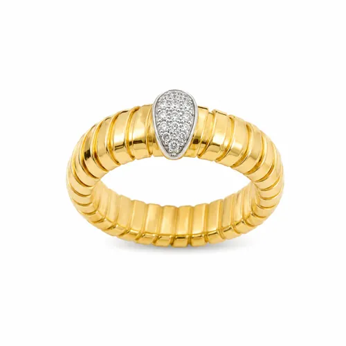 Anel Oval Banhado a Ouro Cravejado com Zircônias em Prata