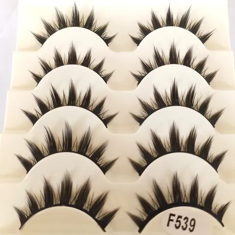 Cílios postiços pretos longos naturais, maquiagem cosplay, tira cruzada, cílios olho de gato, 5 pares